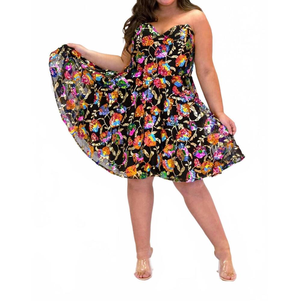 NEW SYDNEY'S CLOSET strapless printed a-line dress in onyx